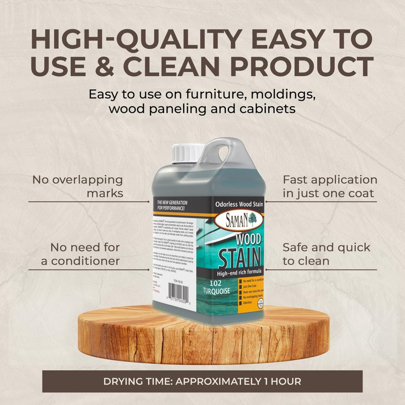 SamaN Interior Water Based Wood Stain - Natural Stain for Furniture, Moldings, Wood Paneling, Cabinets (Turquoise TEW-102-32, 32 oz) - Image 5